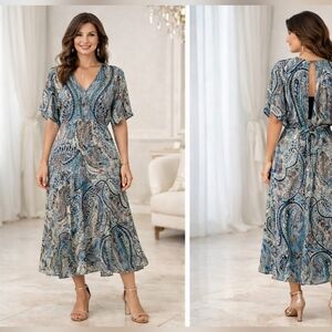 PRETTY ba&sh💙Blue Paisley Midi Dress LNWOT Slightly Sheer Sz S